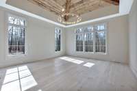 Primary Bedroom with Custom Ceiling Detail - Ample Natural Light