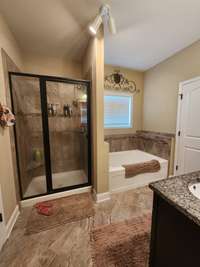 The luxurious master bathroom, a private sanctuary where indulgence meets tranquility. Step into this exquisite space and prepare to be captivated by its opulent features and meticulous craftsmanship.