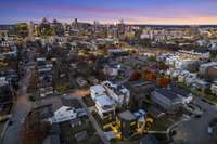 Aerial shot shows views of downtown