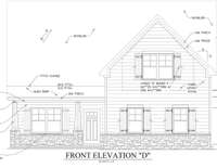 Drawing of actual frontage. Home will be James Hardie "Country Lane Red" with tan trim. Gonna love that front porch!