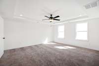 Master bedroom - tray ceiling, lots of natural light and a view of the tree tops!