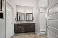 Double vanity in master bath.