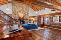 The stained white oak flooring is carried through the home.