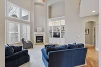 Two story Great Room with gas fireplace and built ins