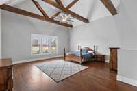 Primary bedroom has 20 foot vaulted ceilings!