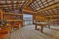 It's an amazing barn! Total capacity is 150-200; the 2nd floor of the Party Barn can easily accommodate 50-60 people. There is also, on the far side, 2 horse stalls leading to the back pasture and room for a tractor/tact room.