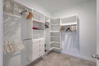 Closet system in owners closet.