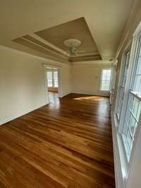 Living room with tray ceiling, beautiful!