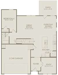 Hampton Floorplan - main floor - 7 ft. Kitchen Island open to the Gathering and Dining Areas. Plus a Guest Bedroom & Full Bathroom on main! Don't miss the convenient Study at the front of the home. Perfect for Office or an extra Den / Play area.