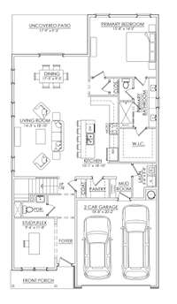 Open 1st floor plan. Back porch is covered.