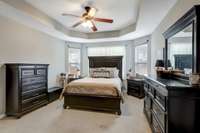 Primary bedroom on main with tray ceiling.