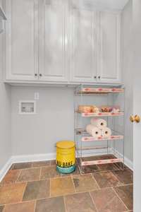 This fantastic storage space can be used as a secondary walk-in pantry or main level laundry room!