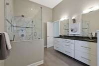 Primary Bathroom with extra large shower, totally updated for your living pleasure!