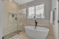 Huge Shower with Gorgeous Tile & Freestanding Tub!