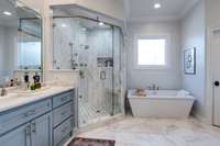 Just completed renovation of Primary Bath boasts marble floor & counter tops