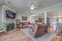 Large living room with gas fireplace.