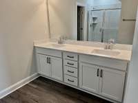 Double vanity sinks in the downstairs, primary, bathroom!