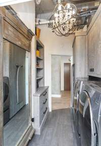 Laundry room with solid oak cabinets