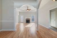 Dining area looks out int your living room