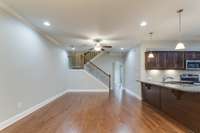 The kitchen has long granite bar where you can place several bar stools for easy dining!