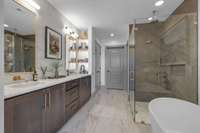 Spacious primary bath with double vanities