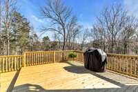 Newly refinished deck has amazing views and lots of privacy.