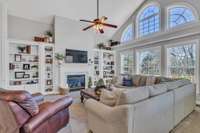 Gas Fireplace and built in book shelfs. Not to mention the oversized windows.