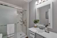 FABULOUS Bathroom Remodel New Walk In Shower, New Vanity, New Toliet, New Flooring, New Lighting +  New Paint