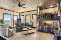 Interior of similar cabin in community.  Interior finishes vary from cabin to cabin.