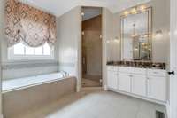 Natural light in primary bath and neutral colors