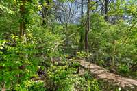 Bridge walk from fenced area to treeline. All on property.