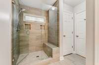 Updated walk in shower, nice size linen closet as well.