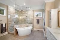 Huge master bath with walk in shower and soaking tub