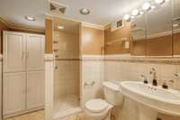 Lower level ceramic tile full bathroom in the finished basement.