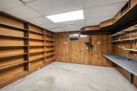 Office area with built in bookcases.