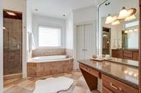 Large spa bathroom w/built-in dressing vanity