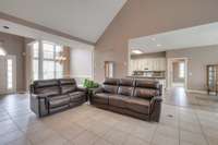 The kitchen opens right up to the family area.