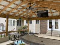 Look at ceiling - how cool!!! The tv remains.  and of course, the large ceiling fan, too.