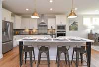 This gorgeous kitchen has loads of cabinets, huge island, and large pantry. Photo is of similar floorplan, not actual home.