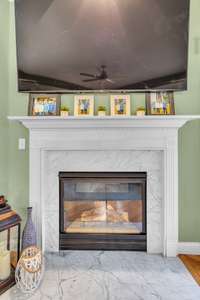 Gas fireplace with marble hearth