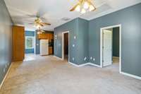 View from living room to the kitchen area in the apartment.