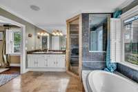 Spacious Primary Bath Suite w walk-in Shower and Air Tub