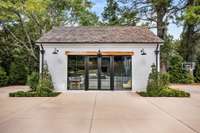 Large Pella French door front entry to guest house.