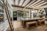 Oversized solid white oak kitchen island with a 2 1/2" marble counter.