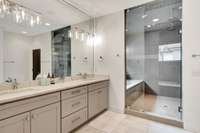 Double vanities and shower room.