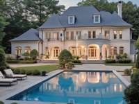 CONCEPT RENDERING of Potential Home Build showing pool tucked in backyard and surrounded by privacy and forests. Pool would get plenty of southern sun and views of nature.