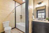 Interior of similar cabin in community.  Interior finishes and furnishings vary from cabin to cabin.