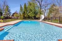 The pool deck is made of "Cool-Crete" so that it never gets hot.