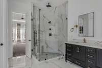 Newly remodeled primary bath with separate shower and soaking tub