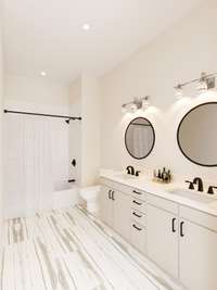 Sample primary bath. Photo rendering not actual picture of unit bathroom